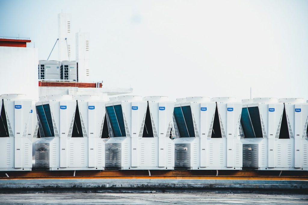 VRF outdoor condensing units on a rooftop
